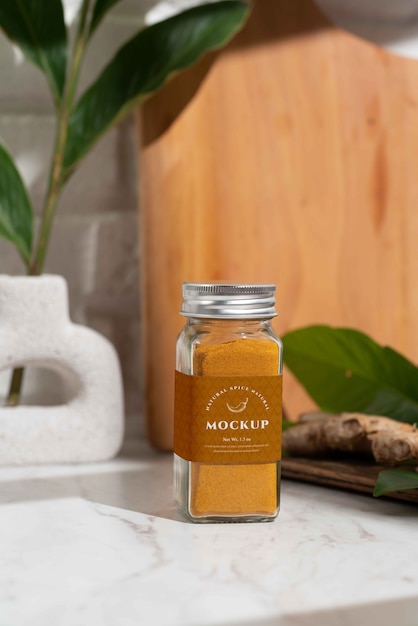 Barattolo di spezie con mockup di etichetta