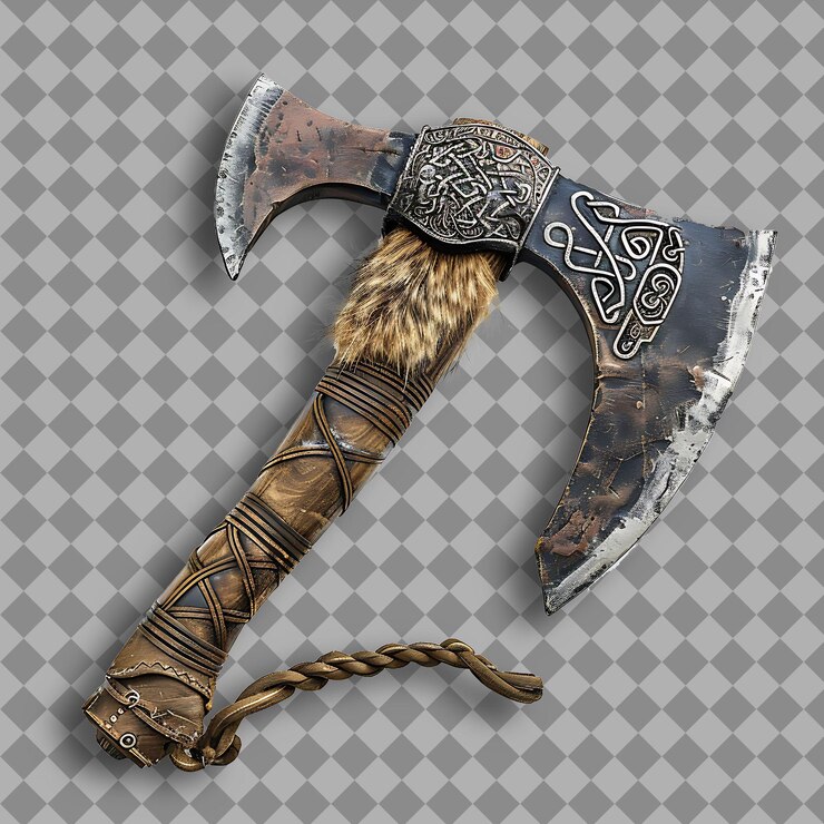 PSD barbaric battle axe of the northmen forjado de hierro y dec png activo del juego en fondo limpio