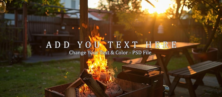 PSD barbecue al atardecer en el patio trasero