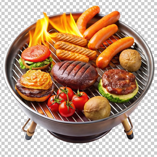 PSD un barbecue avec des hamburgers et des hot-dogs en train de cuisiner