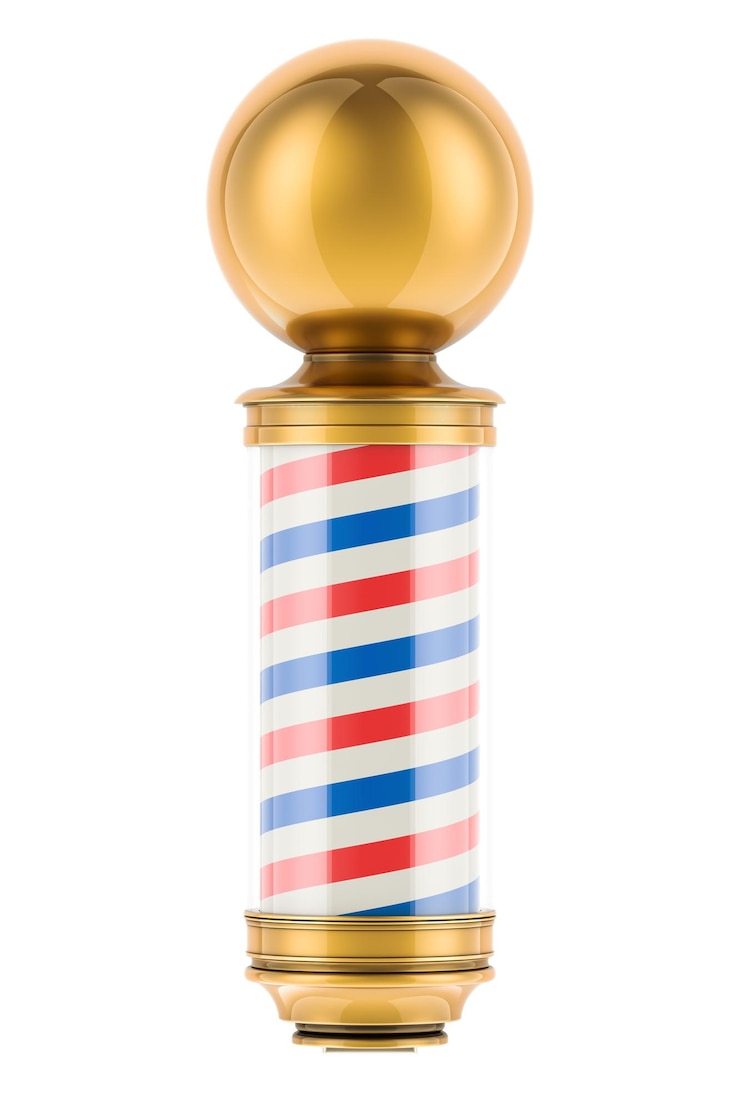 PSD barber pole rotating light stripe sign for hair salon rendering 3d isolado em fundo transparente