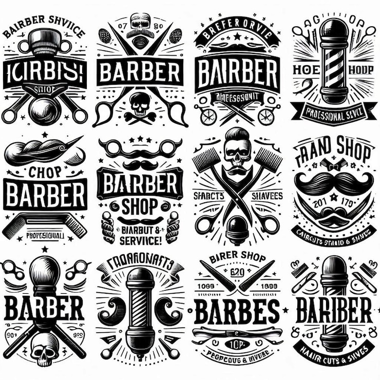 PSD barbershop-vektor-symbol vintage-barbershop-werkzeuge mit einer klassischen barber-monochrom-sammlung