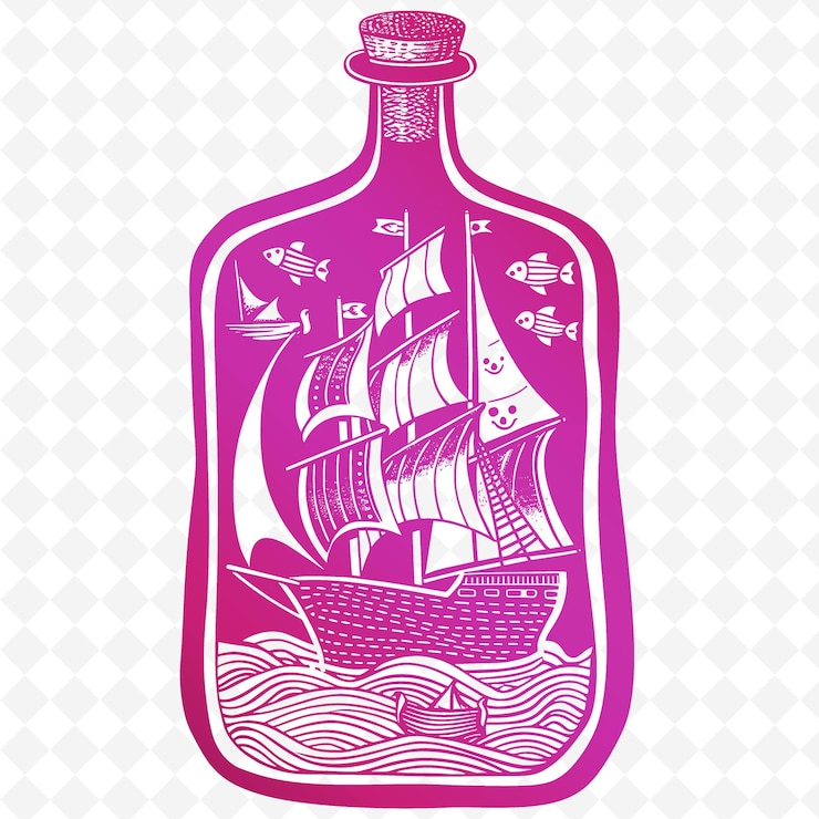 PSD un barco en una botella con un barco en la etiqueta