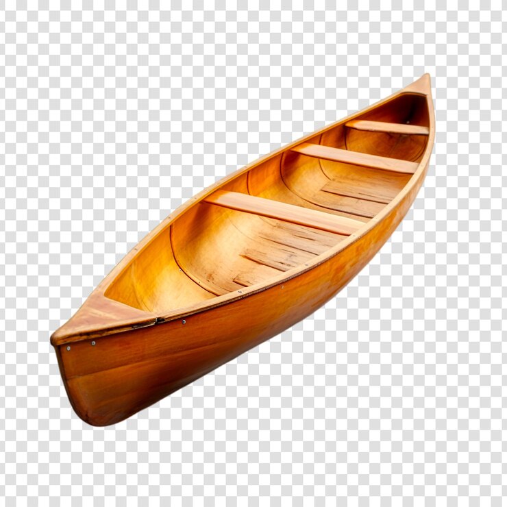 PSD barco de canoa de madera de época en un fondo transparente