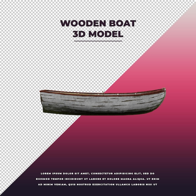 Barco de madeira 3D isolado