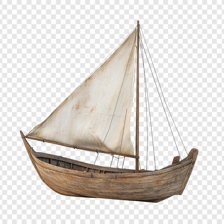 PSD barco de vela de madeira com vela branca