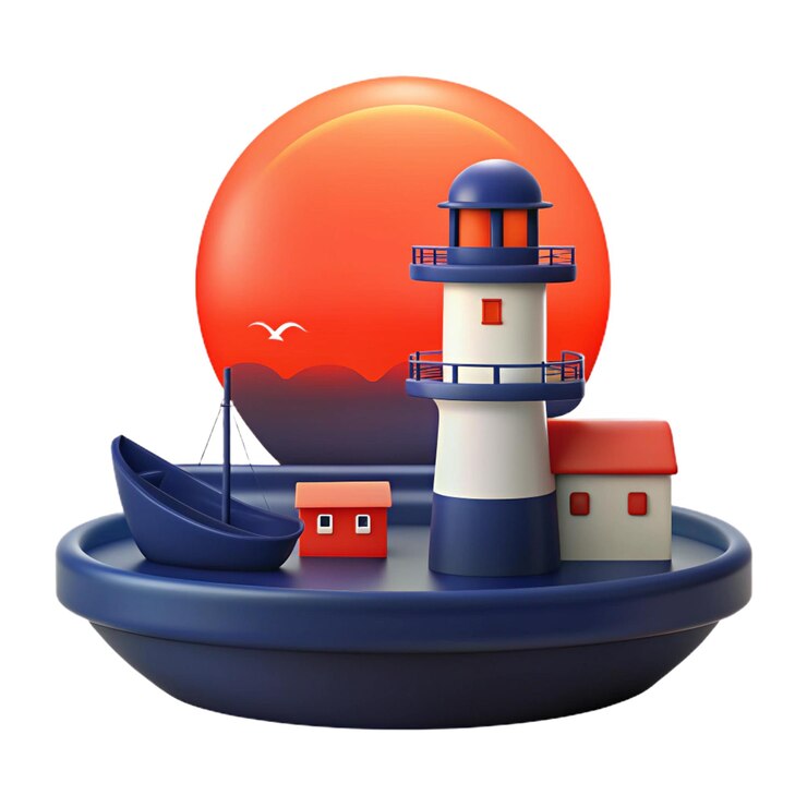 PSD un barco con un faro en la parte superior