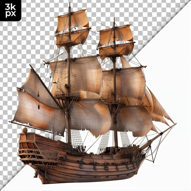 PSD el barco galleon aislado en un fondo transparente