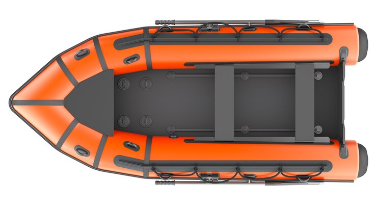 PSD barco inflable naranja barco ligero vista superior renderizado en 3d aislado sobre un fondo transparente