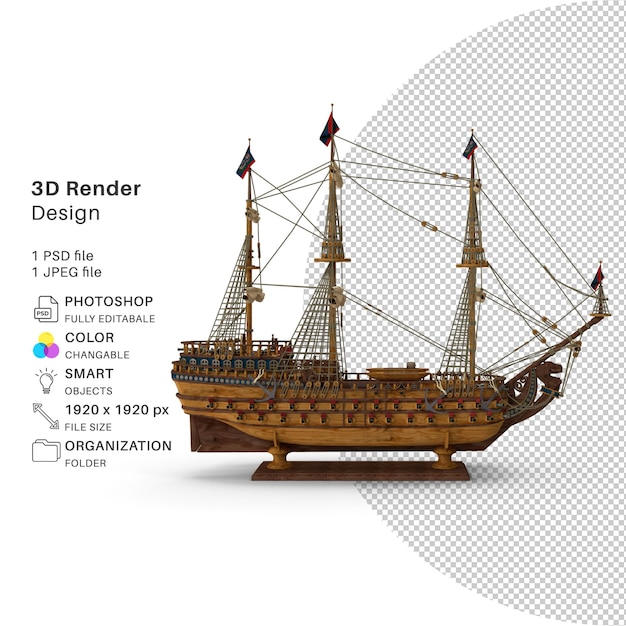 PSD barco de juguete modelado 3d archivo psd barco de juguete realista