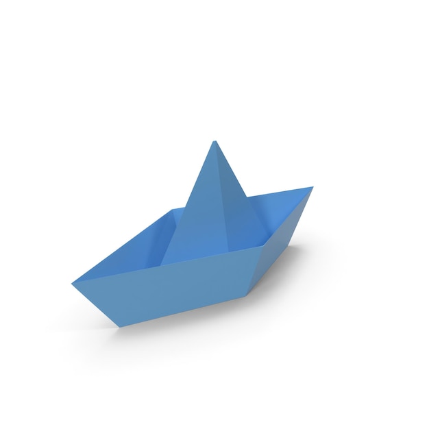 un barco de papel azul que dice un barco azul en él