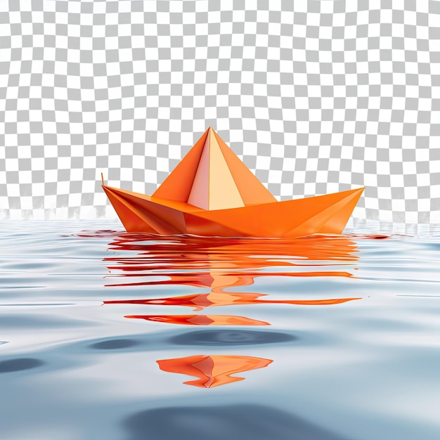 PSD barco de papel flotando en el río origami barco de papel navegando hermosas olas fondo ondulado concepto de viaje inusual barco de color naranja aislado en un fondo transparente