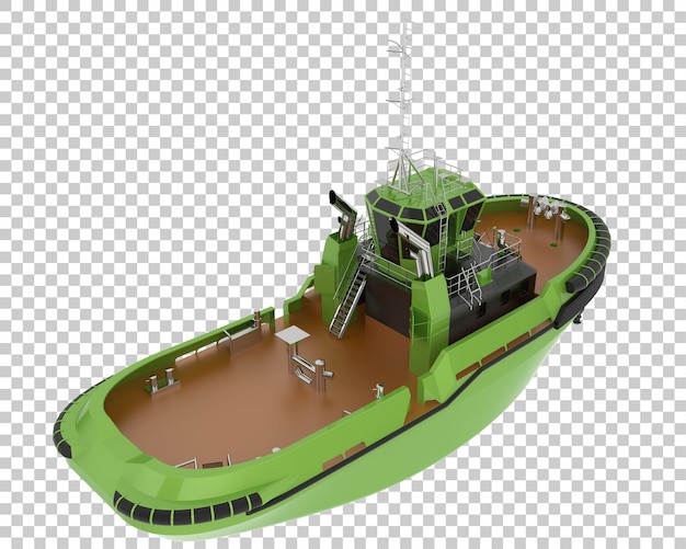 Barco de pesca en la ilustración de renderizado 3d de fondo transparente