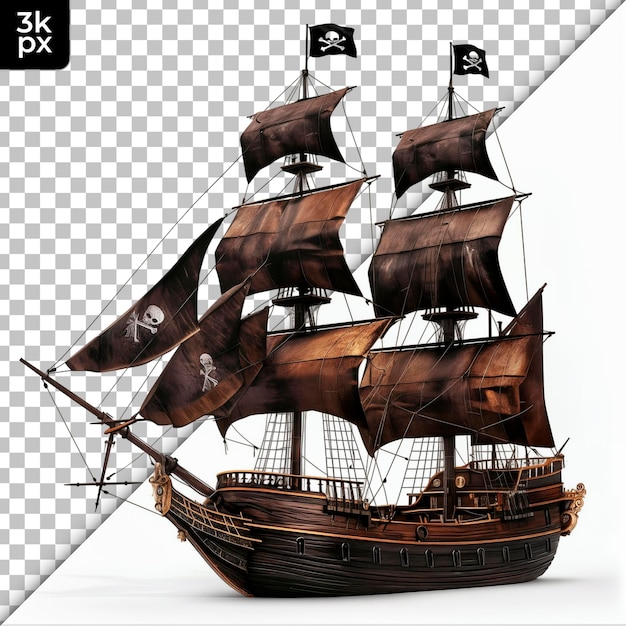 El barco pirata aislado en un fondo transparente