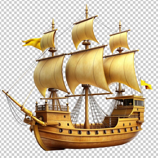 PSD barco pirata con una bandera dorada en un fondo transparente