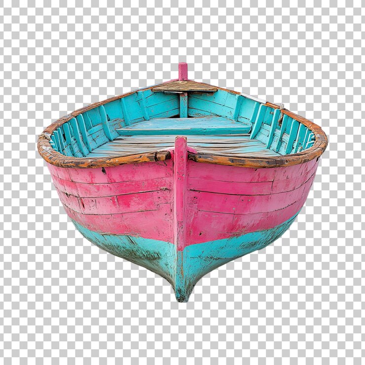 PSD barco de remo anticuado en tonos rosados y azules sobre un fondo transparente