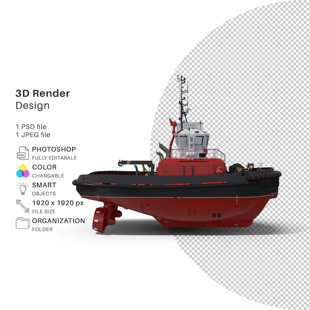 Barco de remolque modelado 3d archivo psd barco de remolque realista