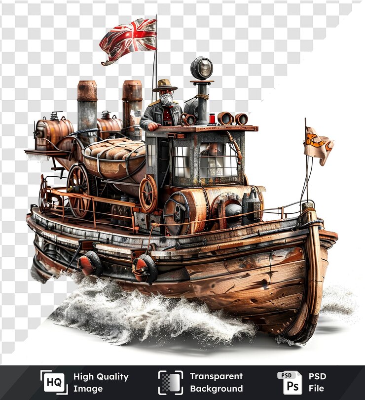 PSD el barco steampunk con un fondo transparente