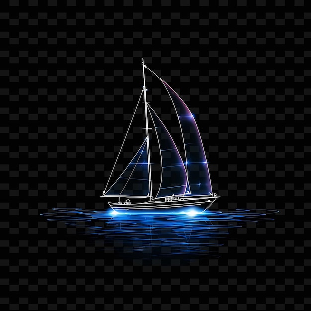 PSD barco de vela serene blue flowing neon lines decoraciones de anclaje s png y2k formas artes de la luz transparente