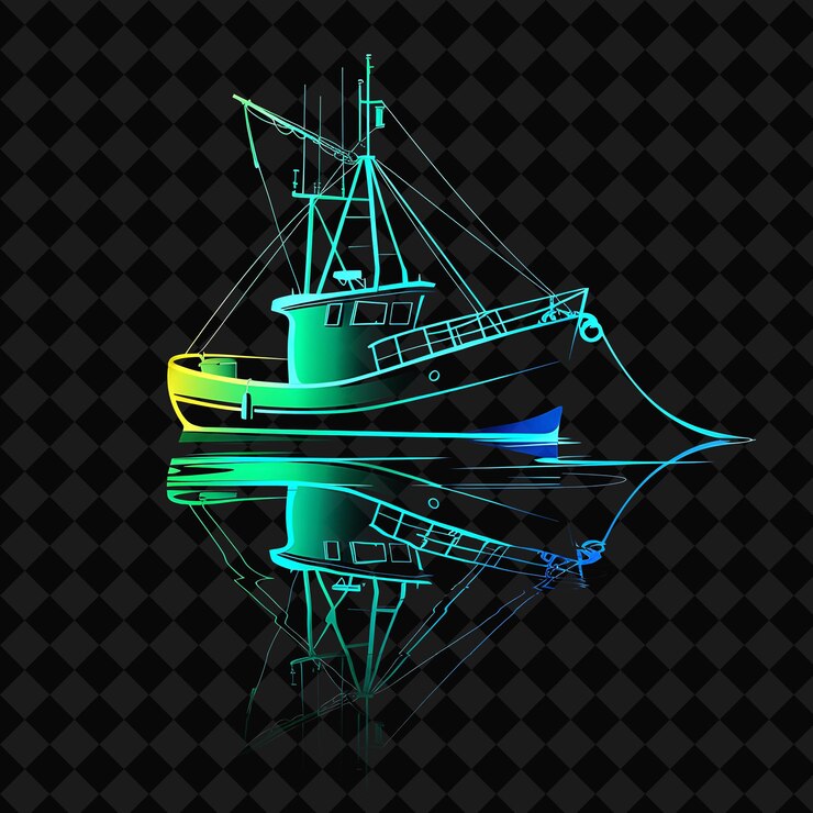 PSD un barco con un verde y amarillo en la parte inferior