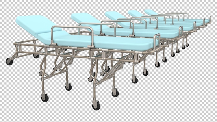 PSD barella medica per virus epidemico su sfondo trasparente 3d rendering illustrazione