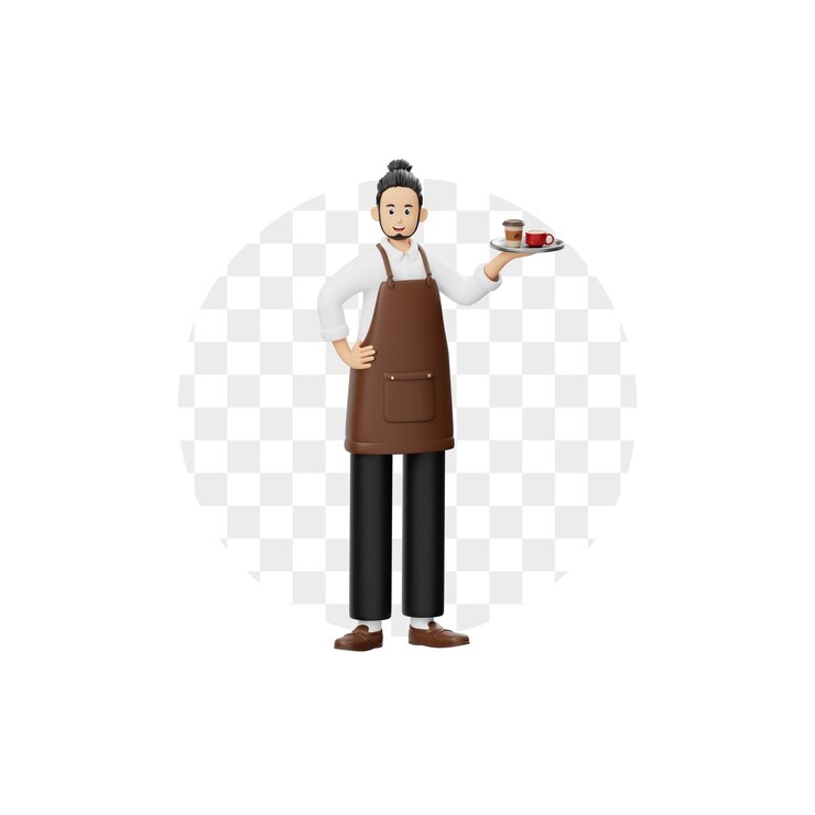 PSD barista de personagem 3d traz café