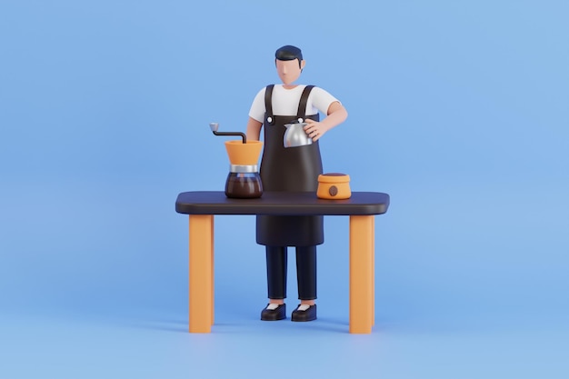 Barista haciendo café para el cliente ilustración 3d