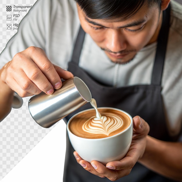 PSD barista skillfully pouring milk into coffee cup