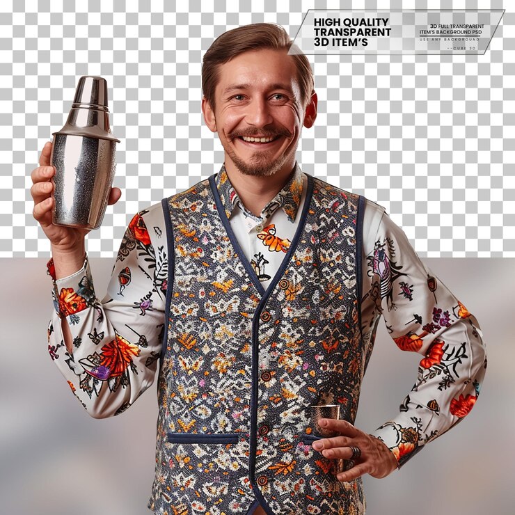PSD barman realista un barman con una sonrisa amistosa en un fondo transparente