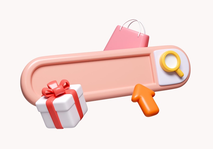 PSD barra de búsqueda 3d para compras en línea encuentre productos para comprar compras en línea y concepto de entrega icono aislado en fondo blanco ilustración de representación 3d trazado de recorte