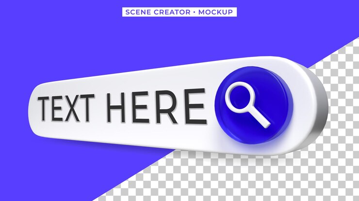 PSD barra de búsqueda 3d con texto editable para la creación de escenas