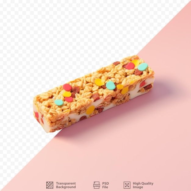 Barra de cereales sola sobre fondo transparente