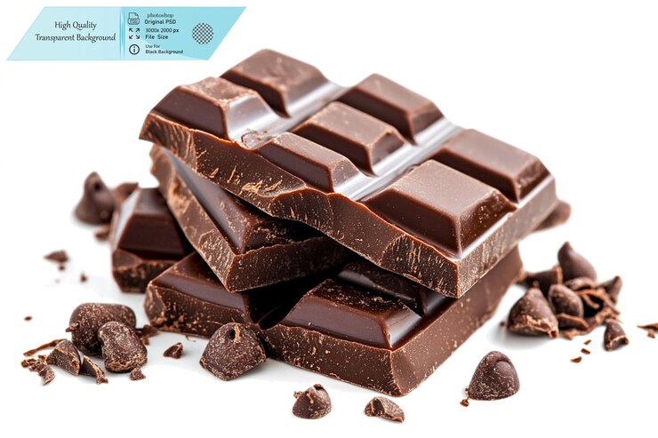 PSD barra de chocolate aislada sobre un fondo transparente