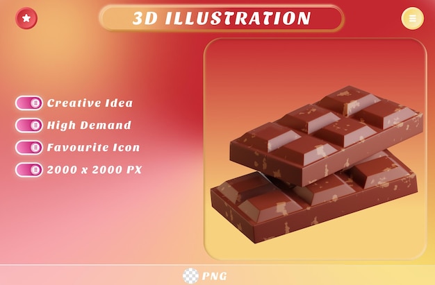 PSD barra de chocolate dulce 3d