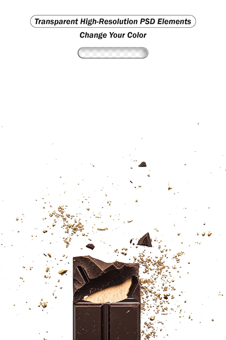 PSD barra de chocolate negro envuelta en papel de aluminio dorado.