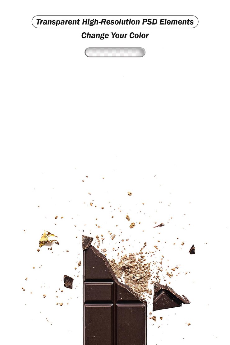PSD barra de chocolate negro envuelta en papel de aluminio dorado.