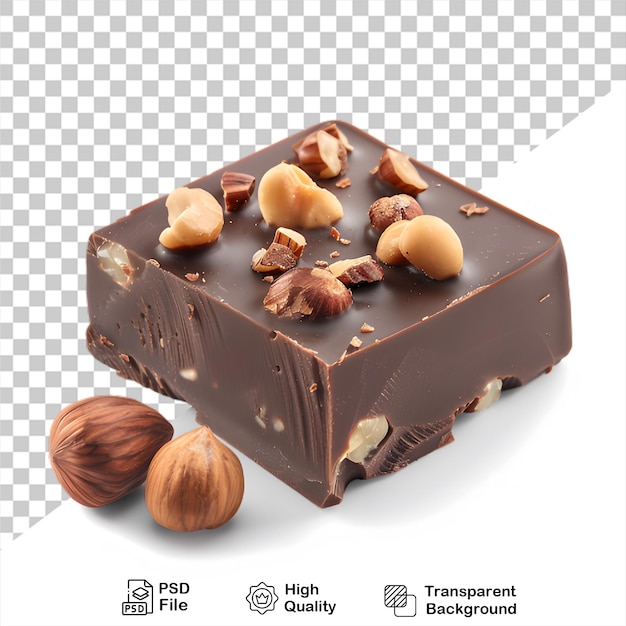 PSD una barra de chocolate con nueces y nueces aisladas en un fondo transparente