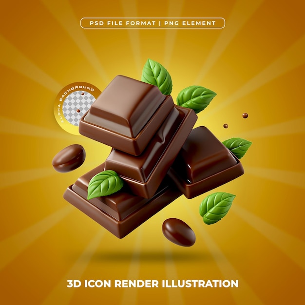 Barra de chocolate 3D com folhas de hortelã doce delícia