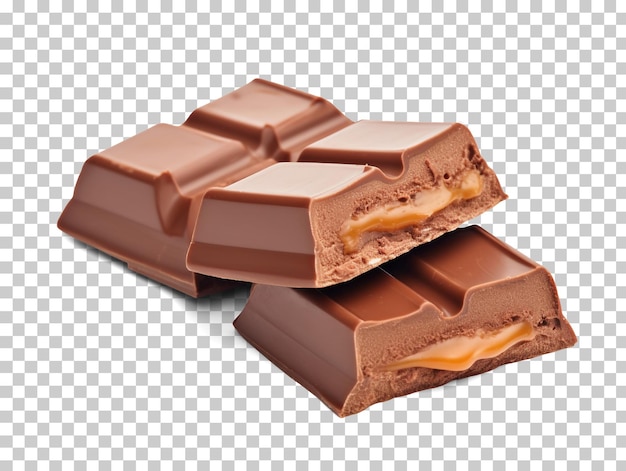 PSD barra de chocolate com recheio de caramelo isolada em fundo transparente png psd