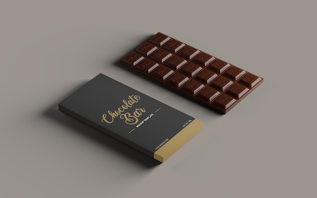 barra de chocolate e maquete de caixa de barra de chocolate isolada