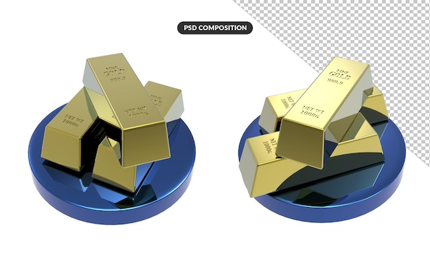 Barra de ouro 3d com pódio psd premium