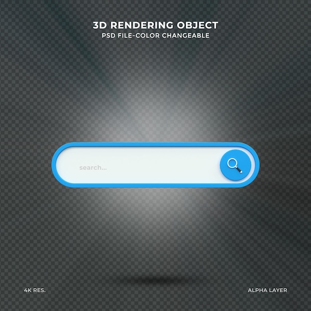 PSD barra de pesquisa 3d em branco realista mínima no conceito de pesquisa na web de fundo rosa renderização em 3d