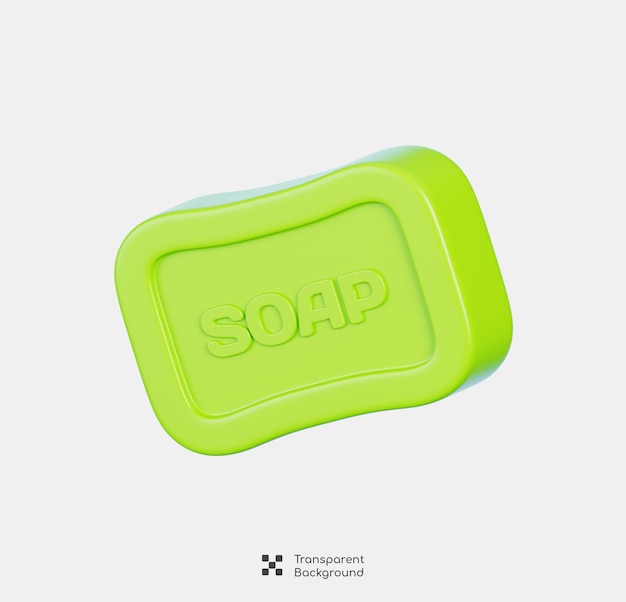 Barra de sabão verde isolada Ícone de equipamento de limpeza Renderização 3D