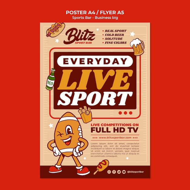 Barra dello sport per i fan e modello di poster verticale per il tempo libero