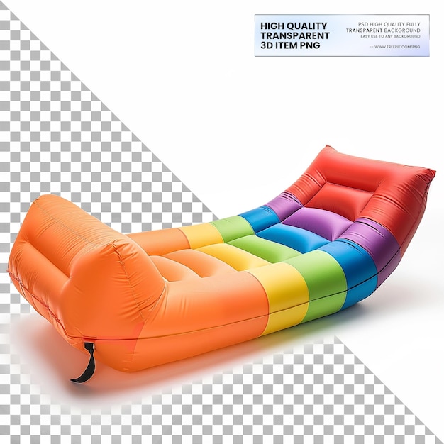 Una barra flotante al aire libre inflable portátil de viaje con luces LED en un fondo transparente
