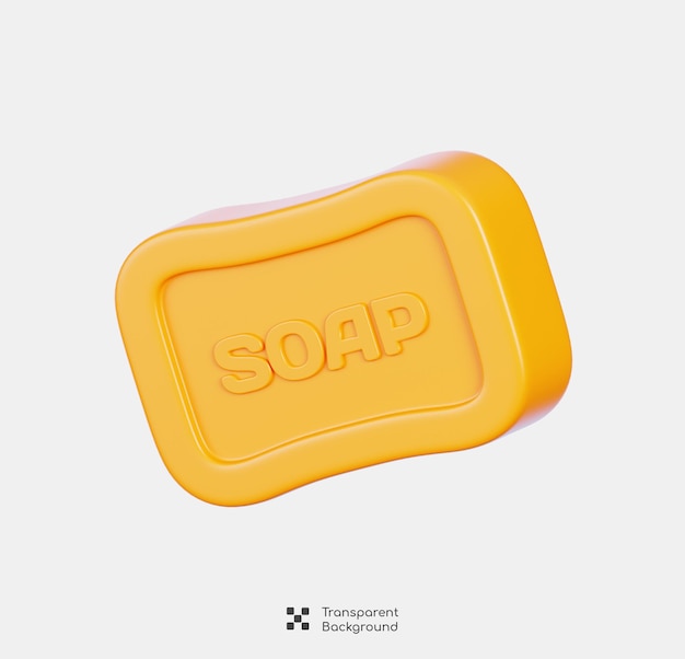 Barra laranja de sabão isolada Ícone de equipamento de limpeza Renderização 3D