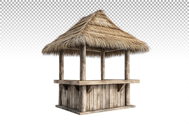 PSD una barra de tiki de madera de playa aislada sobre un fondo blanco