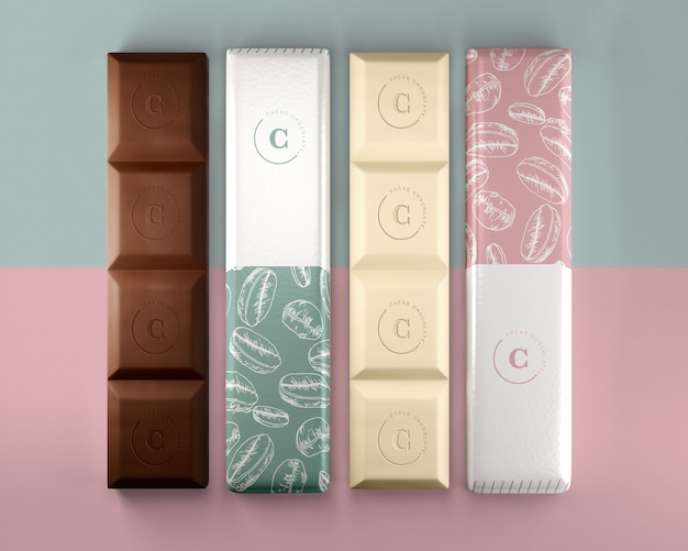 Barras de chocolate em embalagem de papel mock-up