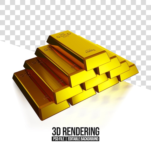 PSD barras de ouro realistas 3d empilhadas em forma de pirâmide em fundo transparente