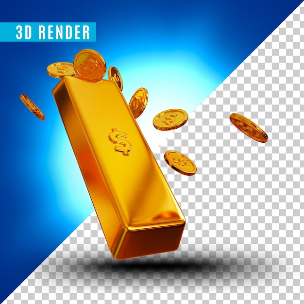 Barras e moedas de ouro 3d premium